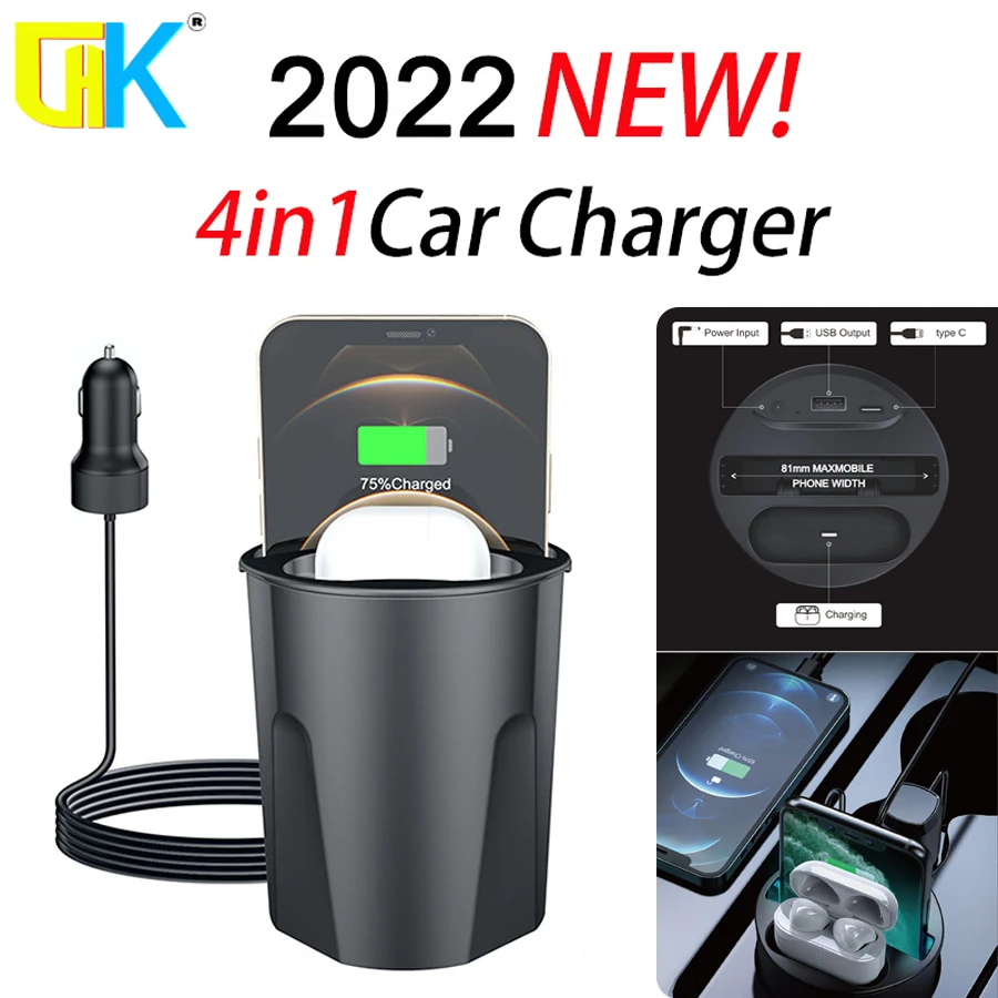 15W Car Wireless Charging Cup 4 NI 1 Car Charger Holder for Samsung S21/20/10 Apple iPhone12/13 Portable Phone Car Fast Chargers