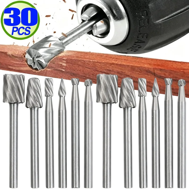 Juego de cabezales de limado giratorios pequeños HSS, cortador de limas rotativas a prueba de óxido, broca para madera, herramientas de corte para tallado de madera