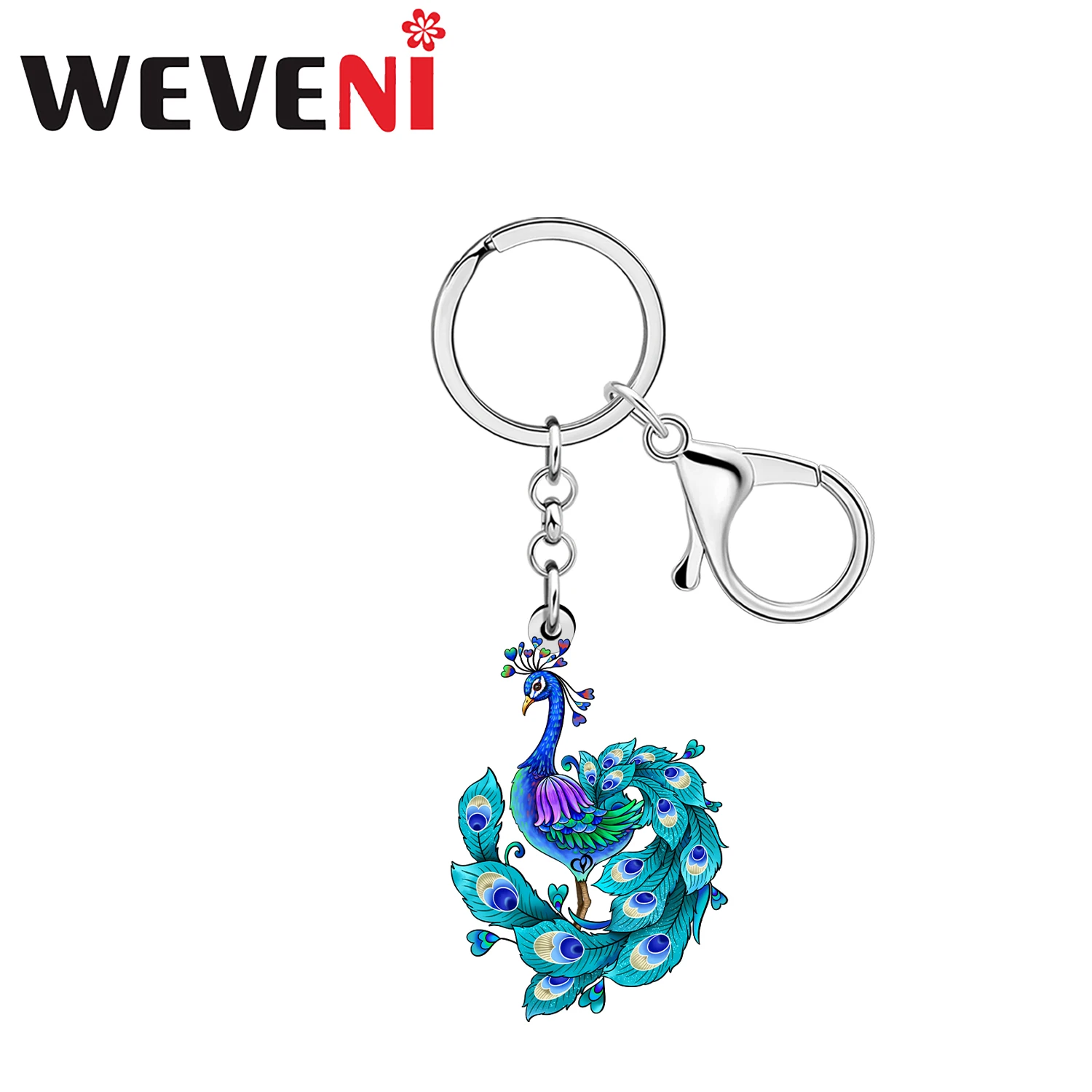 WEVENI Acrylic Colorful Peacock Birds Keychains Holy Elegant  Animals Jewelry Handbag Car Key Chains for Women Girls Accessories