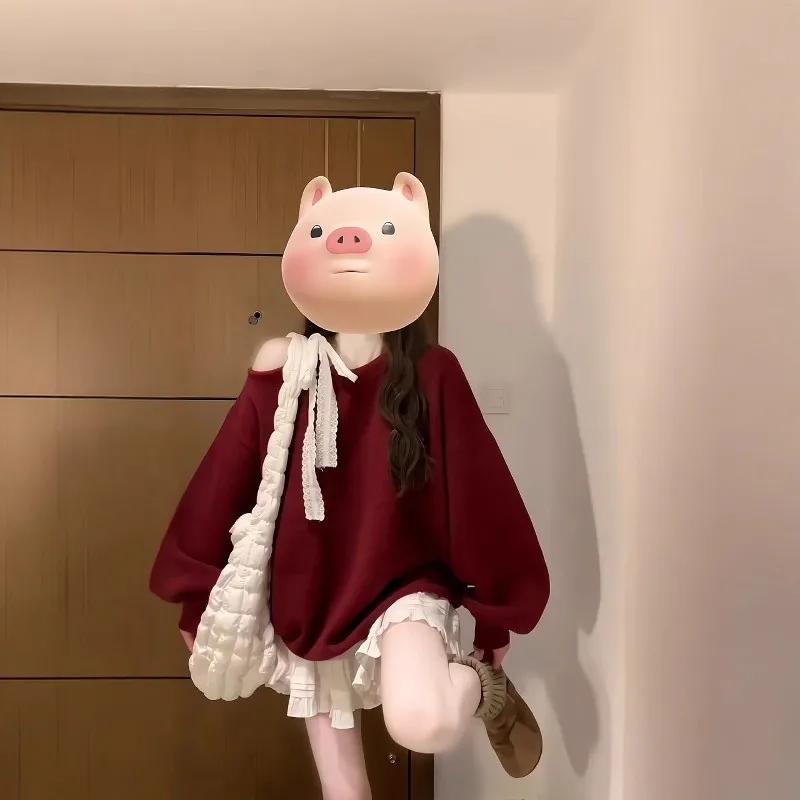 الخريف أزياء الحليب الحرير 120 جرام مركب الكورية كلية نمط الأحمر أعلى جودة الكورية نمط طويل الأكمام جولة الرقبة تي شيرت