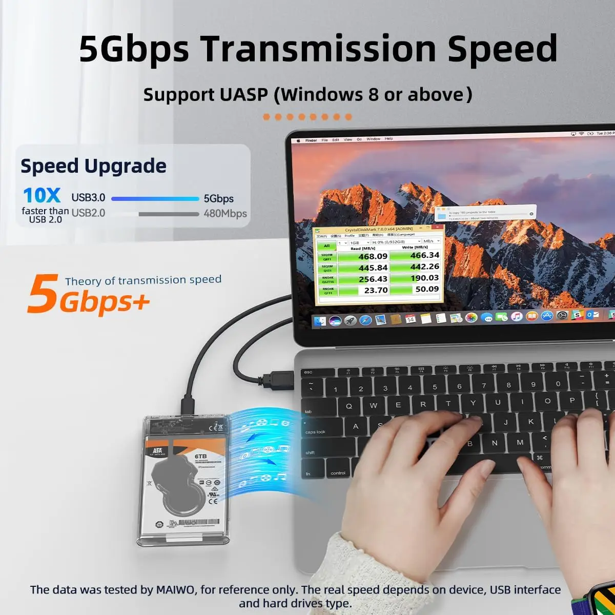 MAIWO-carcasa SATA SSD/HDD de 2,5 pulgadas para disco duro externo de 7mm y 9,5mm, adaptador de USB-C 3,0 a SATA de 5Gbps, estuche de almacenamiento con capacidad de 6TB