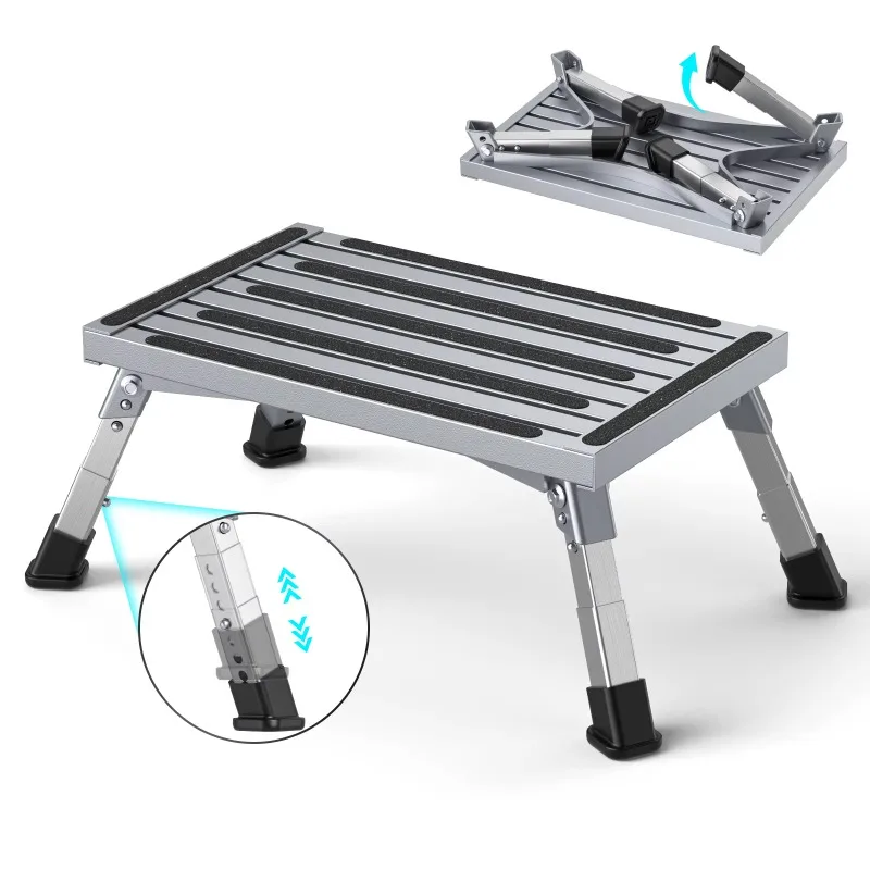 Aluminum Platform Step Ladder Foldable 350 lbs Load Capacity Multi-Use Ladder & Seat Stable for Home Car Outdoor Tasks