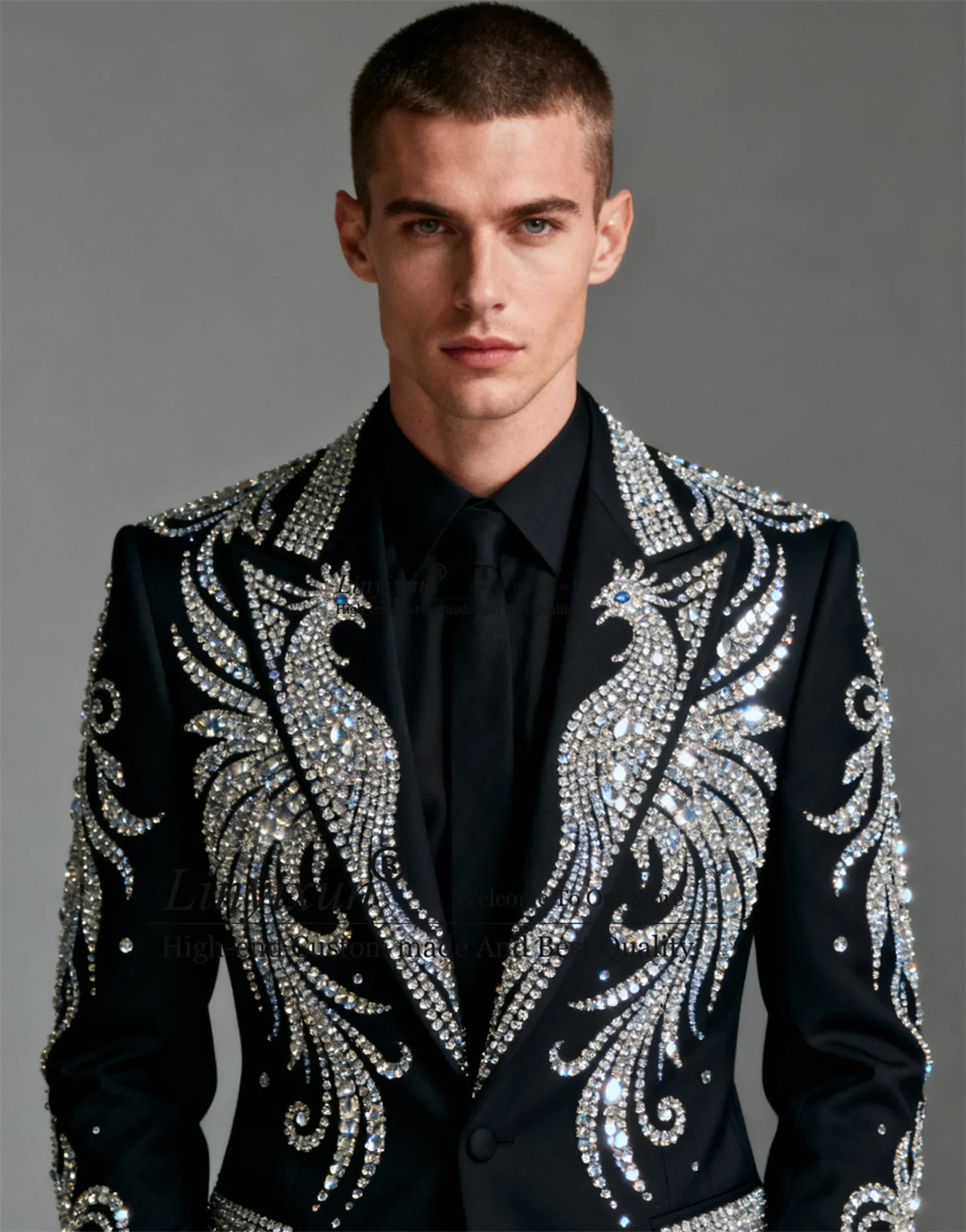 

Glitter Sequin Lapel Men Suits 2 Pieces Sets Wedding Groom Party Blazers High End Rhinestone Tuxedos Customized Male Ropa Hombre