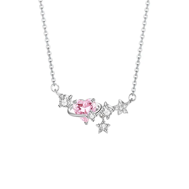 S925 Sterling Silver Shining Zircon Pink Love Heart Ball Women's Valentine's Day Anniversary Gift