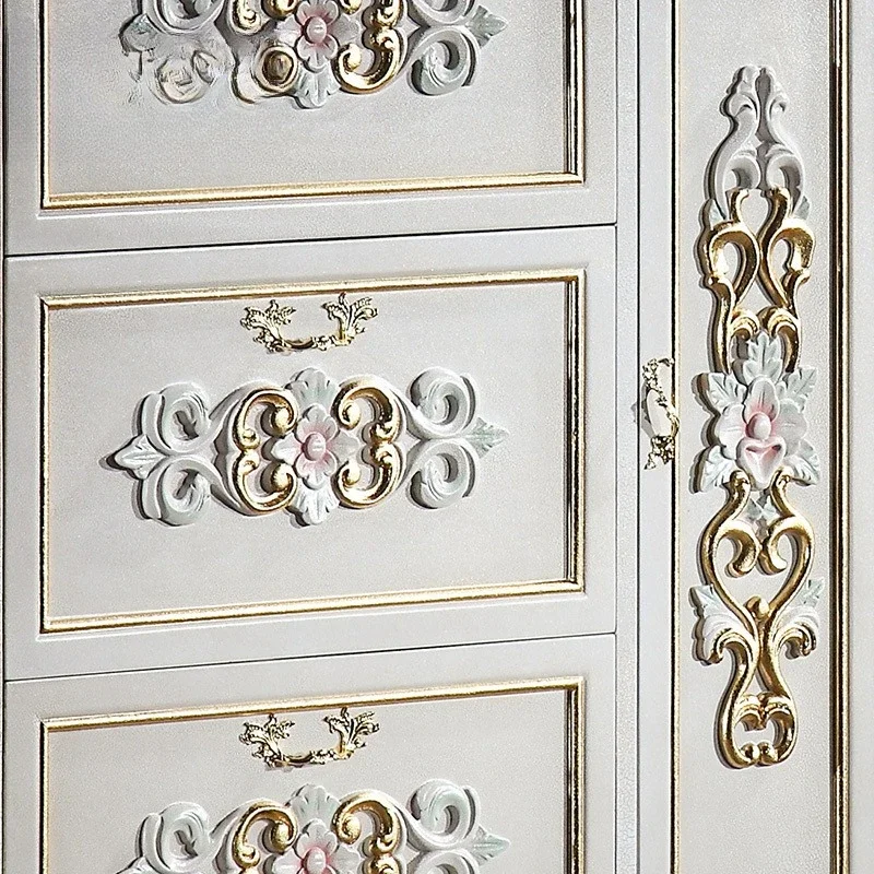European hand-carved solid wood shoe cabinet, painted flower whole carved locker