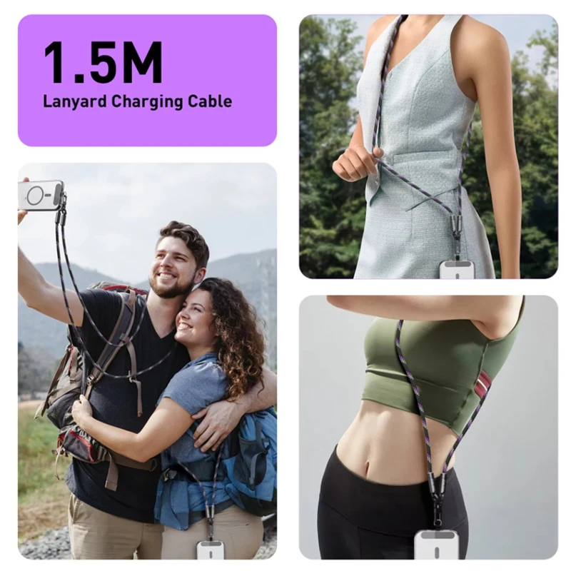 Lanyard 240w Fast Charger Cabale USB C to C Phone Charms Cable Nylon Braided & Portable Travel Charger-TCES