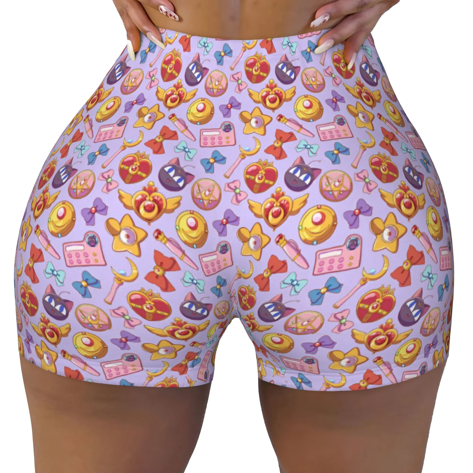 Custom Sailors Manga Moons Workout Shorts Women Usagi Tsukino Anime Gym Running Biker Yoga Shorts