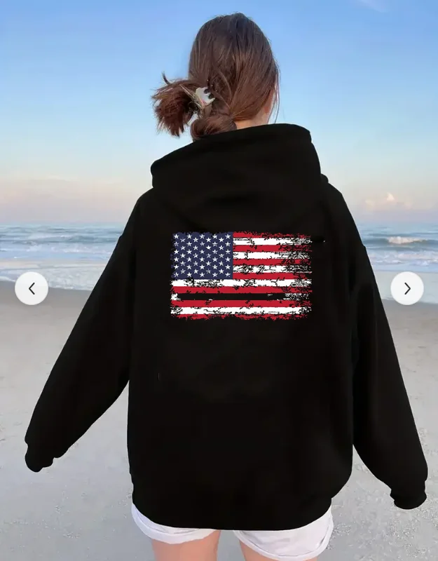 

American Flag Printed Women Hoodies Hip Hop Fleece Woman Casual Pullover Male Y2K Unisex Streetwear Hoody Sportswear Clothes