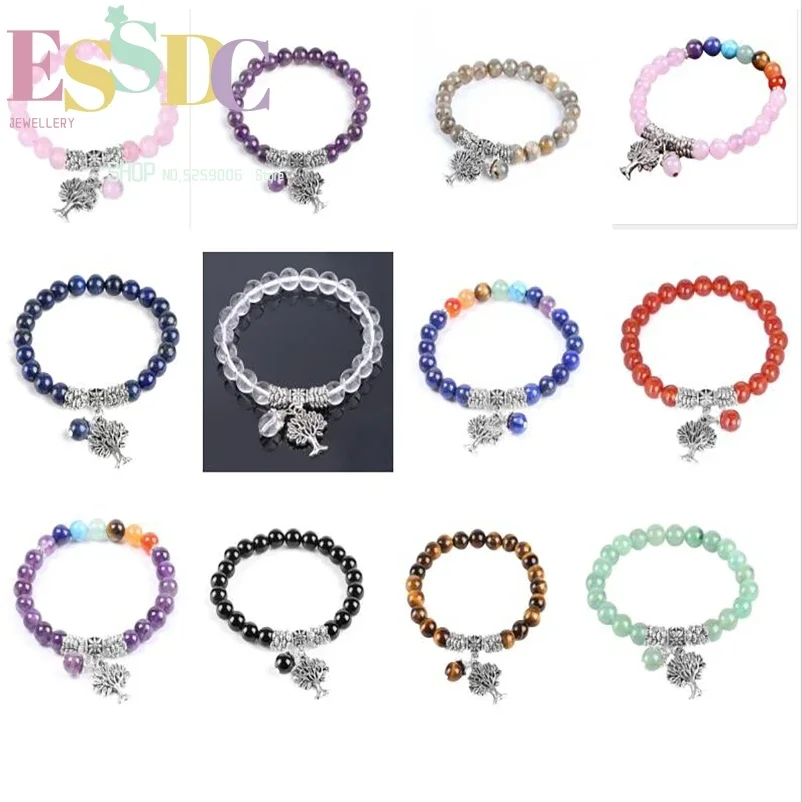 

Древний серебряный простой браслет из эластичных бусин Yoga Seven Chakra из натурального камня «Древо жизни»