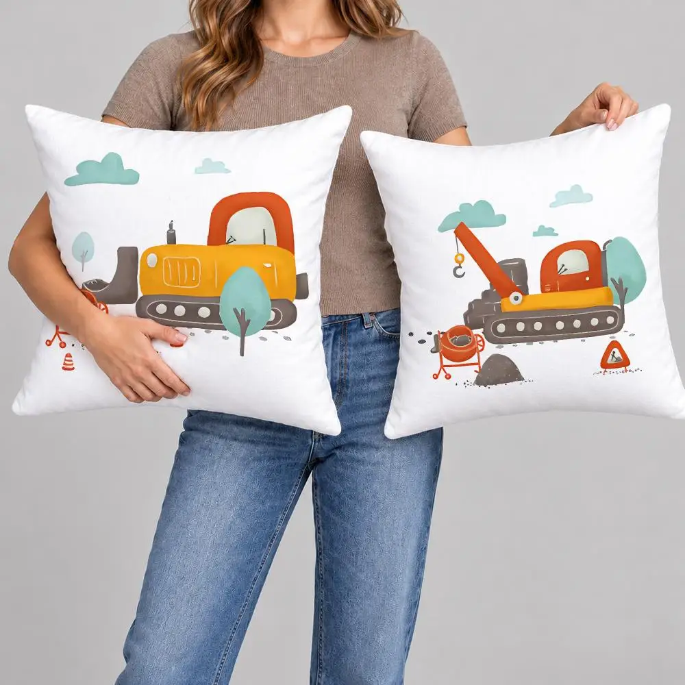 Cartoon Construction cars Cushion Cover Throw Pillow Covers Decorative Cushion Covers for Sofa Living Room Halloween Decor