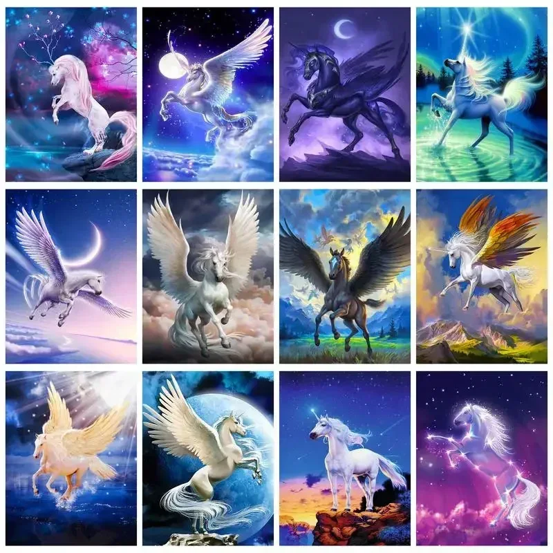 

610209 Painting By Numbers Flying Horse Unicorn Pictures With Numbers For Adults Artwork Gift Wall Art Handpainted