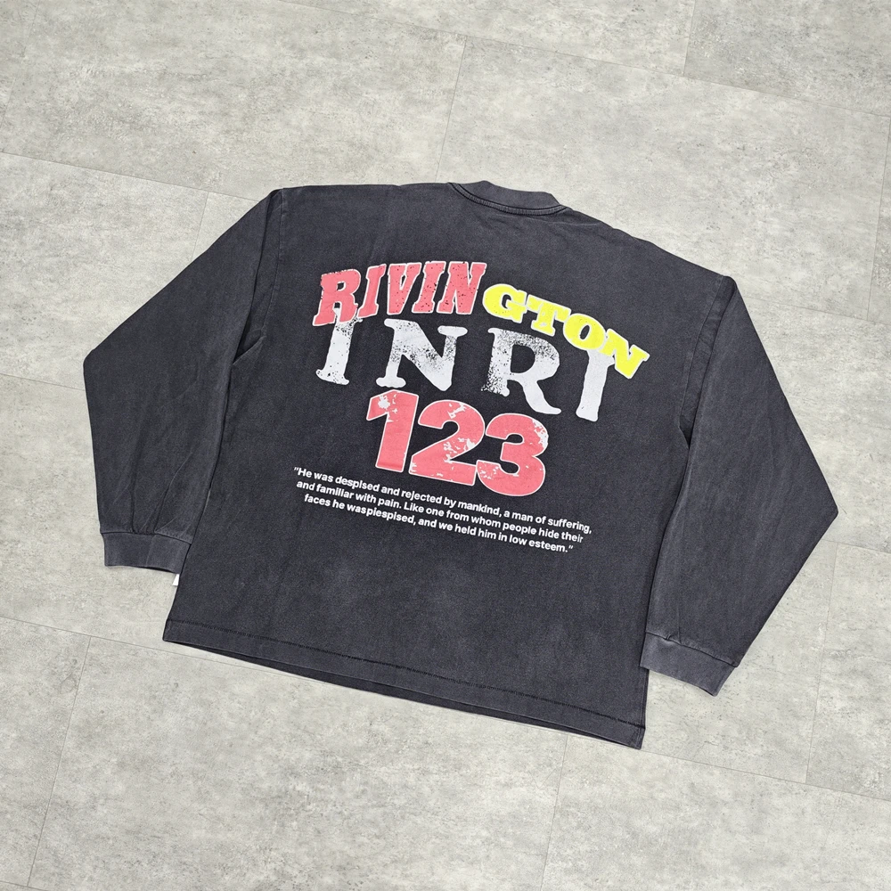 Yao Fashion RRR123 Vintage Casual Oversize Loose Sport High Street Graphics Print Cotton Tee Tops