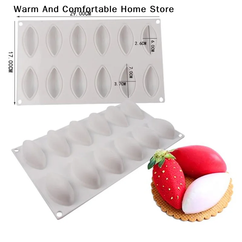 【SE】12 Fondant Mold Cavity Silicone Cake Form Quenelle Shaped Mould Mousse Cake Chocolate Decorating Tools Baking Pan Tray