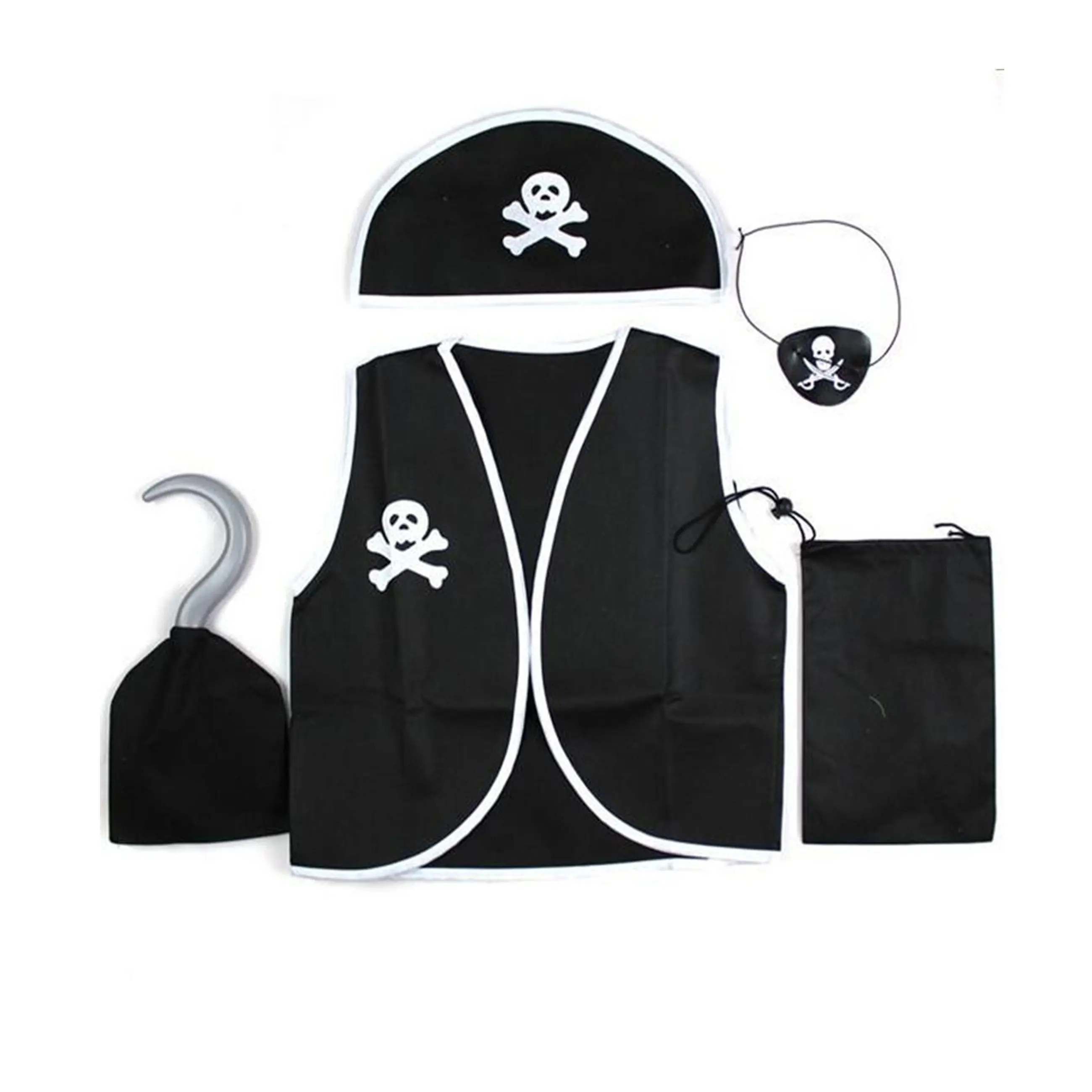 

Pirate Costume Adult Boys Pirate Vest Playsuit Halloween Dress Up Gift Captain Costume Eyeshade Hat Pirate Hook and Bag Toys Set