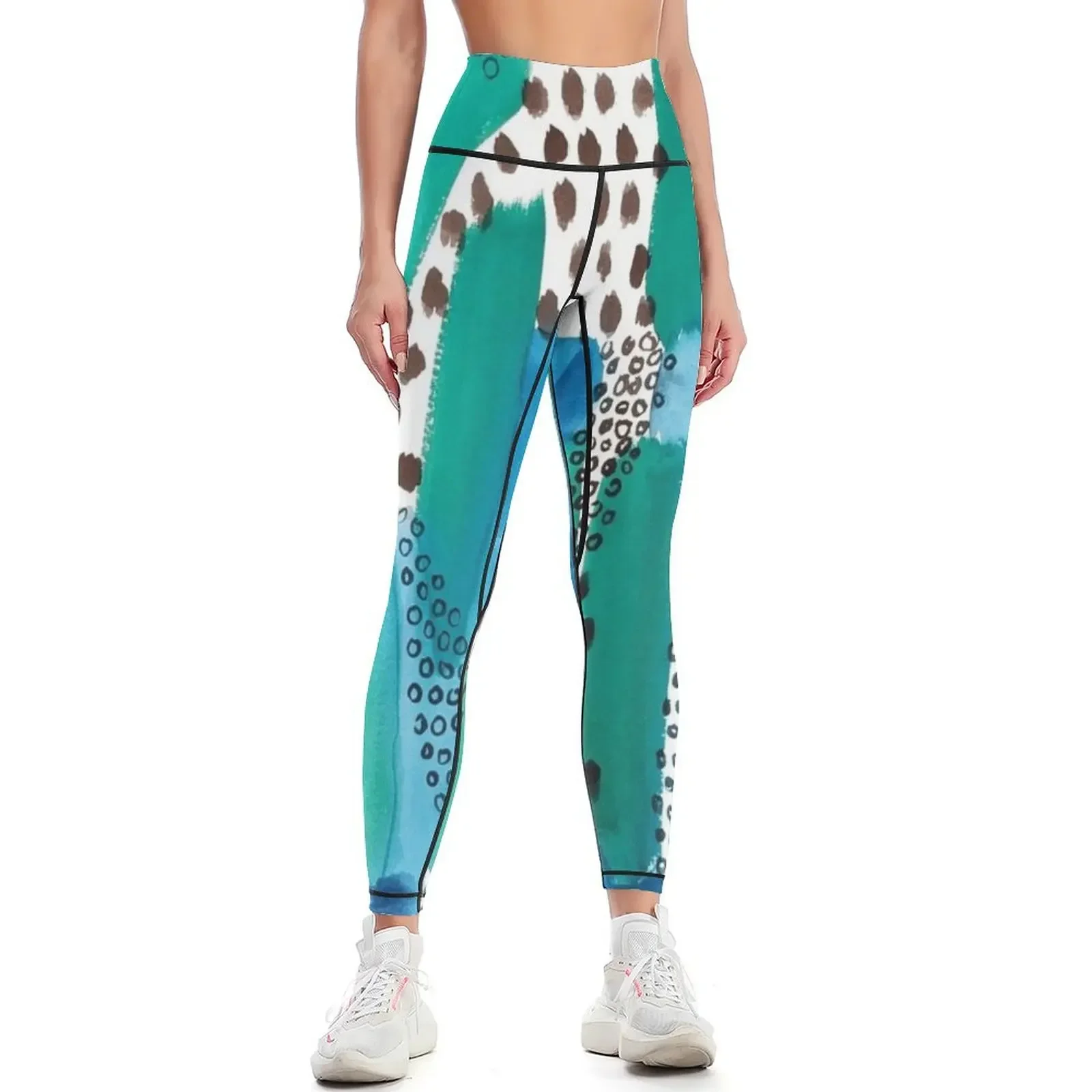 Abstract Watercolor Brushstrokes in Blue Green Leggings Women's fitness sporty woman push up Sports pants woman Womens Leggings