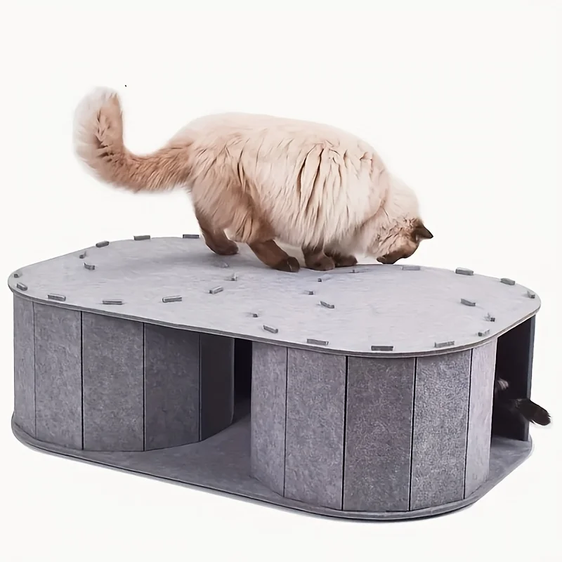 

Large Felt Pet Nest Tunnel Cat Bed - Removable Scratching Board Teaser Toy for Small Medium Pets