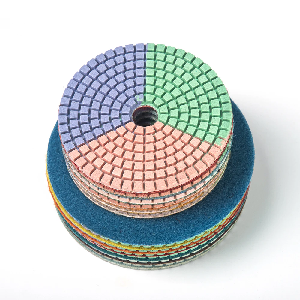 4 Inch 100mm 3-Colors Wet Diamond Polishing Pads Granite Abrasive Polishing Tool Stone Marble Concrete Floor Grinding Sheet Disc