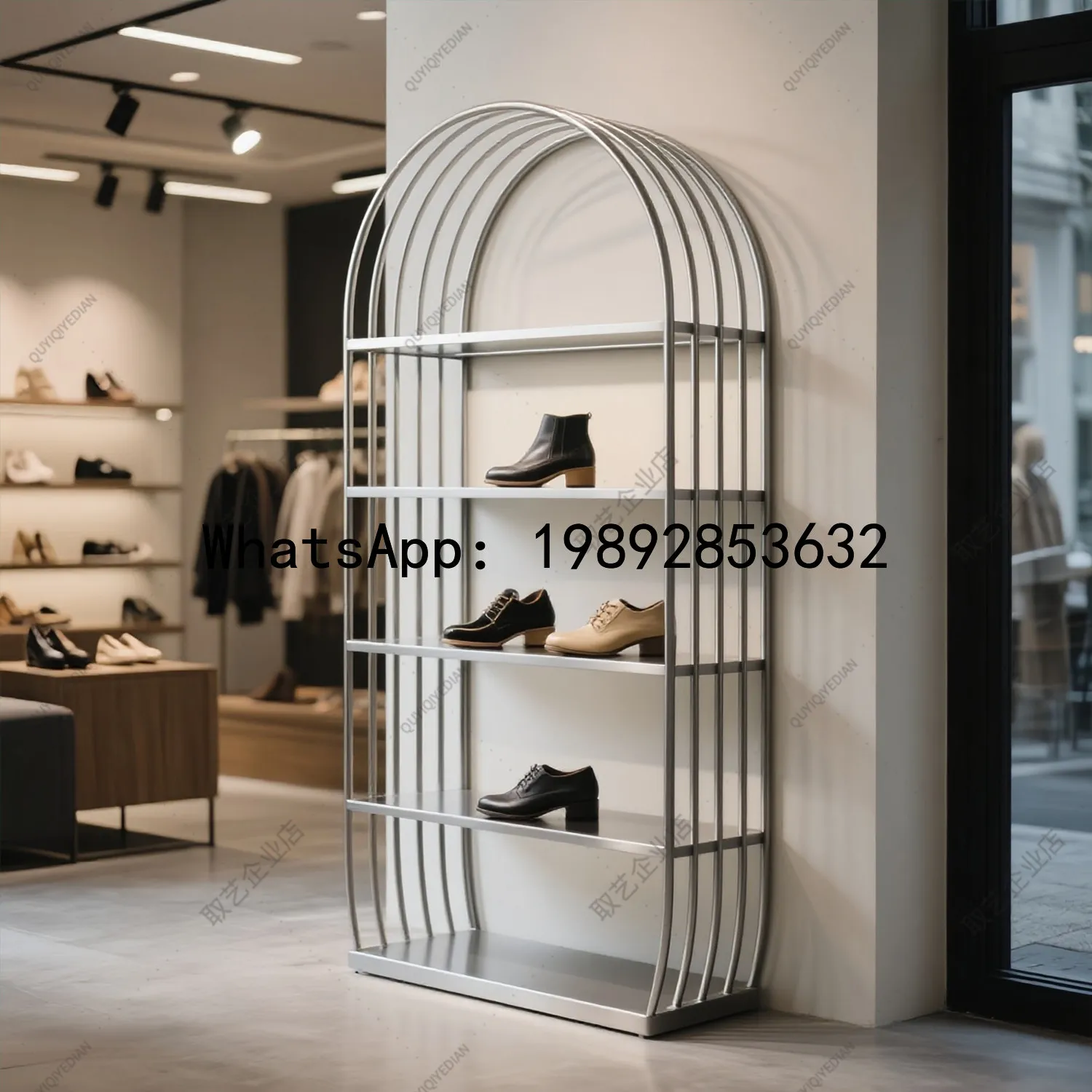 Modern Clothing Store Display Rack Floor-standing Shoe and Bag Rack Stainless Steel Display Window Storage Rack