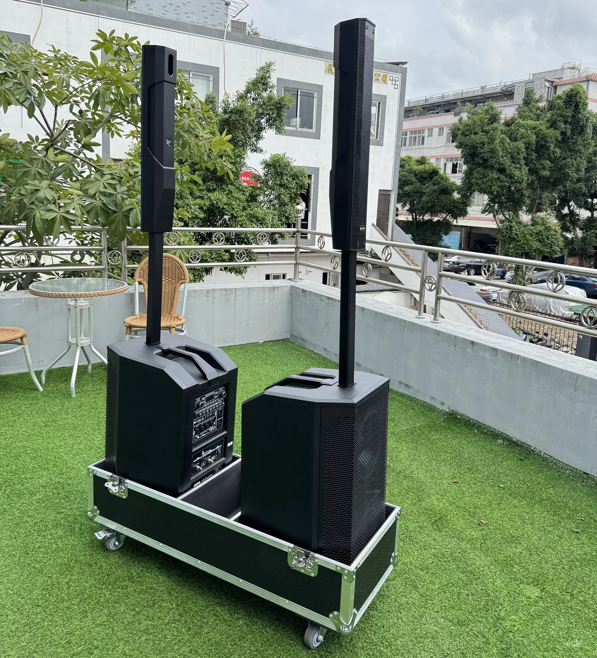 Professional Portable 6x3 Inch Wireless Line Array Column Speaker with 2x10 Inch Subwoofer Audio Sound System Plus
