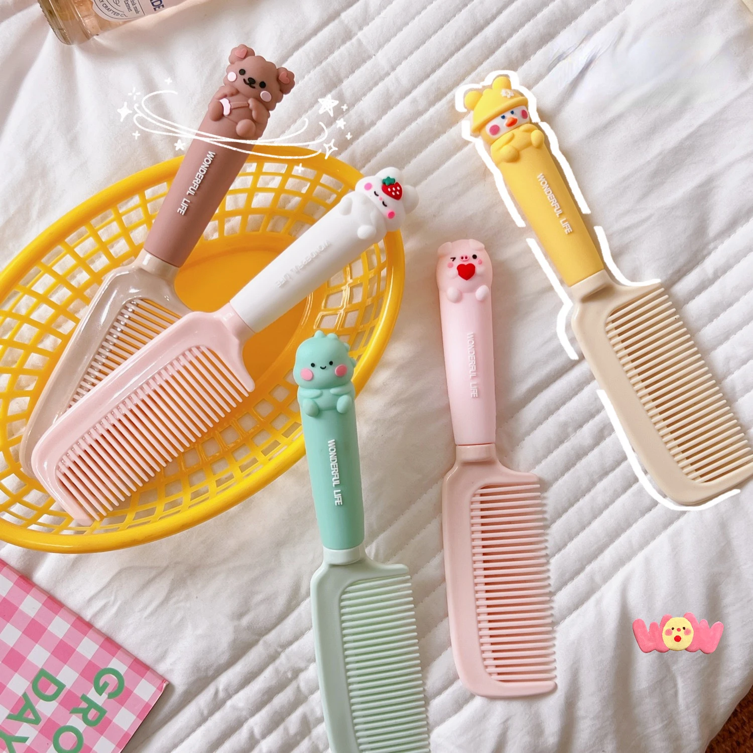 Cartoon Hairdressing Comb Women Students Hair Straightening Comb Girls Heart Cute Silicone Plastic Straight Hair Comb Wholesale