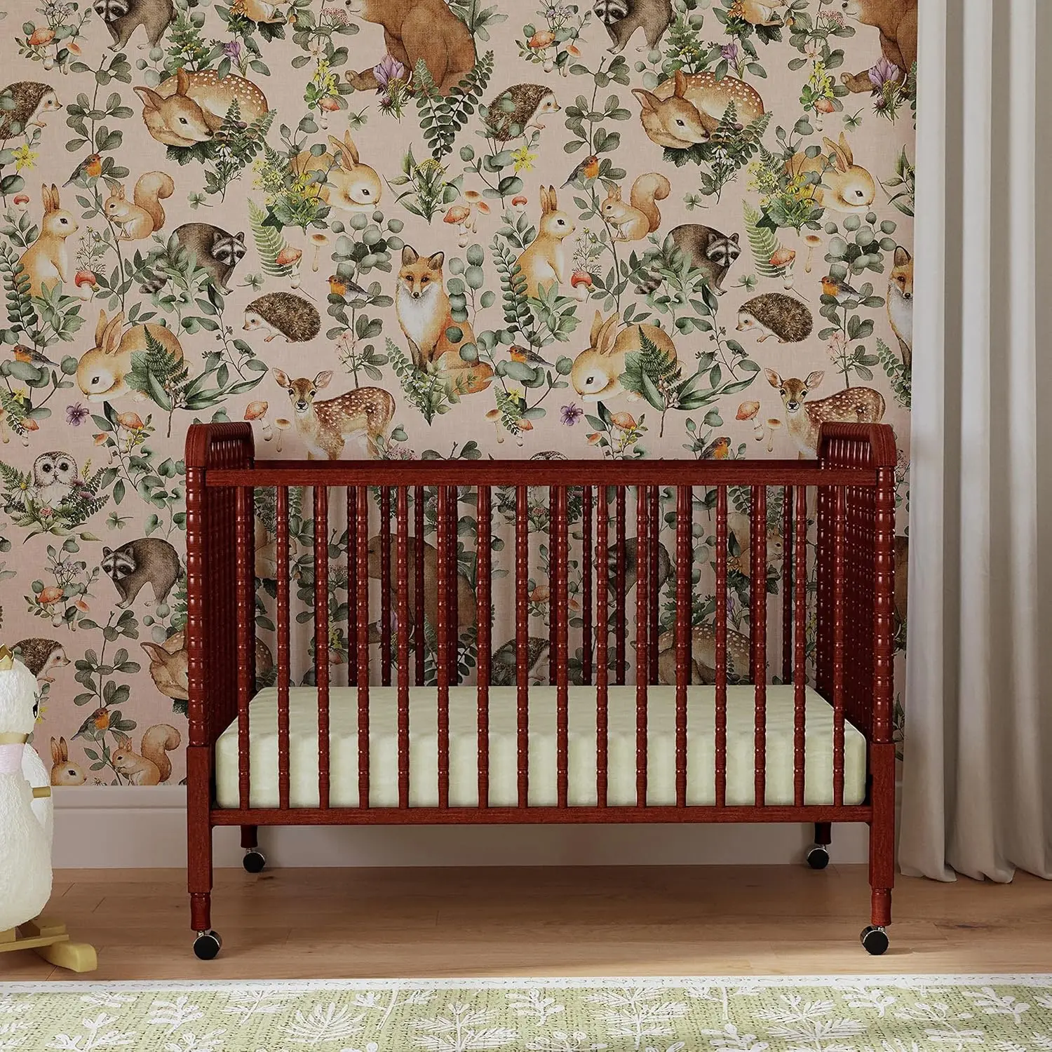 DaVinci Jenny Lind 3-in-1 Convertible Crib in Rich Cherry, Removable Wheels, Greenguard Gold Certified