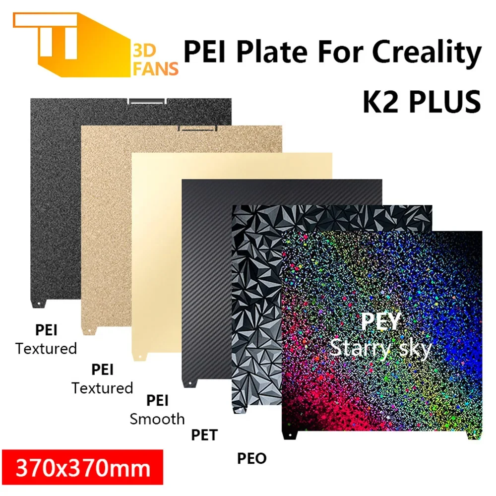 Black PEI Frosted Build Plate 370x370mm High Strength & Wear Resistance Easy Mode Steel Sheet for K2 For Creality K2 Plus