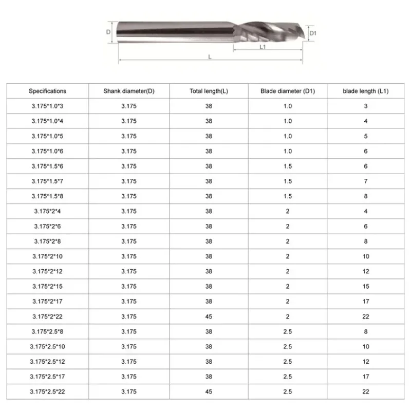 50pieces/Lot 2A Quality Single Flute Spiral Cutter Carbide Router Bit for Acrylic PVC MDF Milling Cutter Wood Working Tools