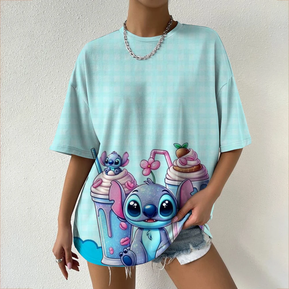 Women's T-Shirts For Women Disney Stitch print Tees Casual Street Femalewear Summer Oversized T-Shirt Fashion Lady Y2k Clothing image 5