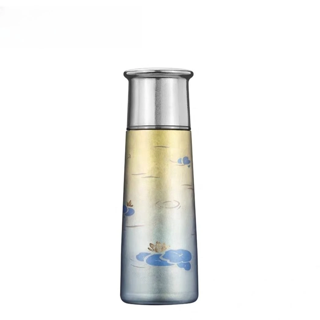 Pure titanium thermos cup impression T-shaped cup high-grade light luxury handmade carved stacked color Monet water lily teacup