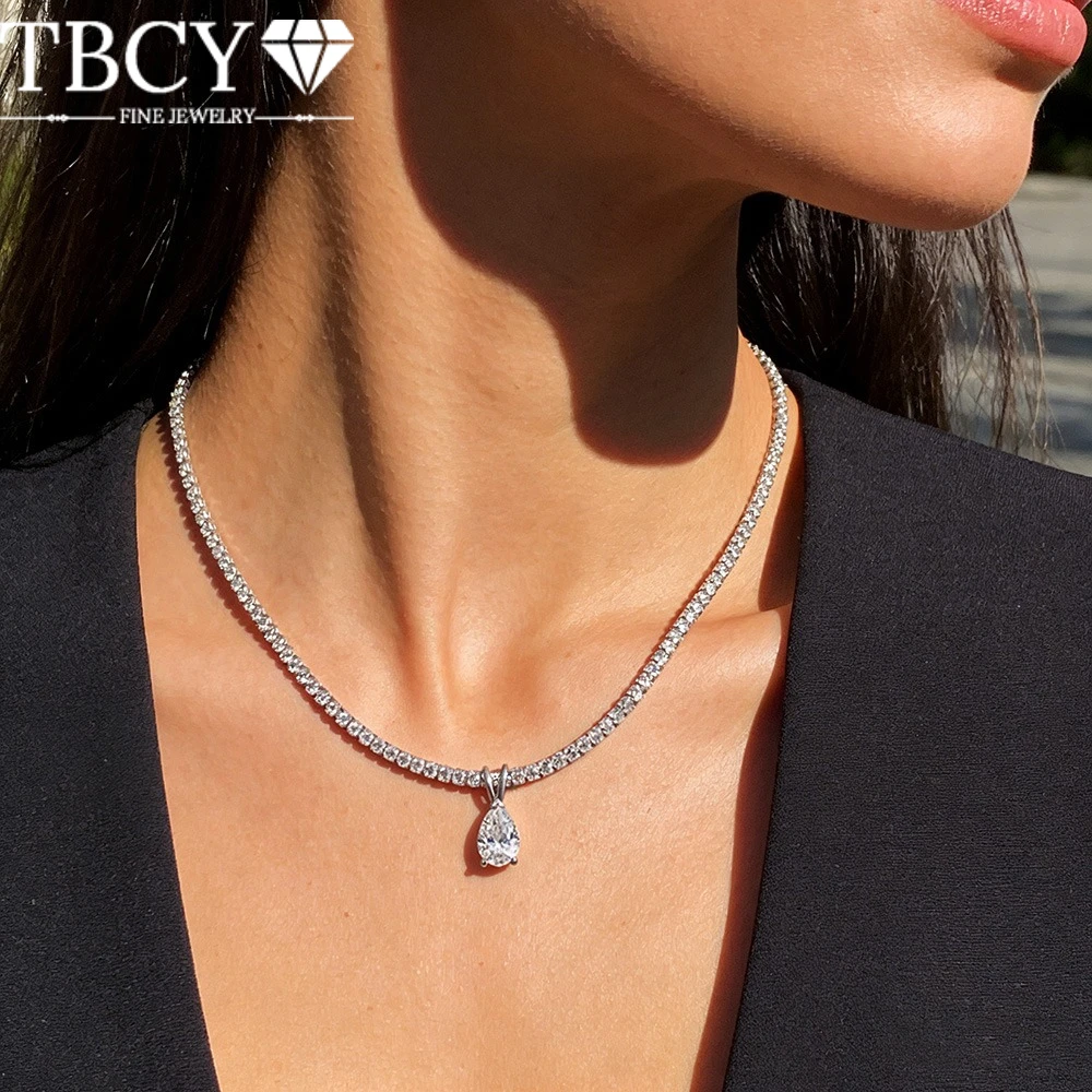 

TBCYD D Color Oval Cut Moissanite Pendant Tennis Necklace For Women 100% 925 Sterling Silver Wedding Party Fine Jewelry Gift