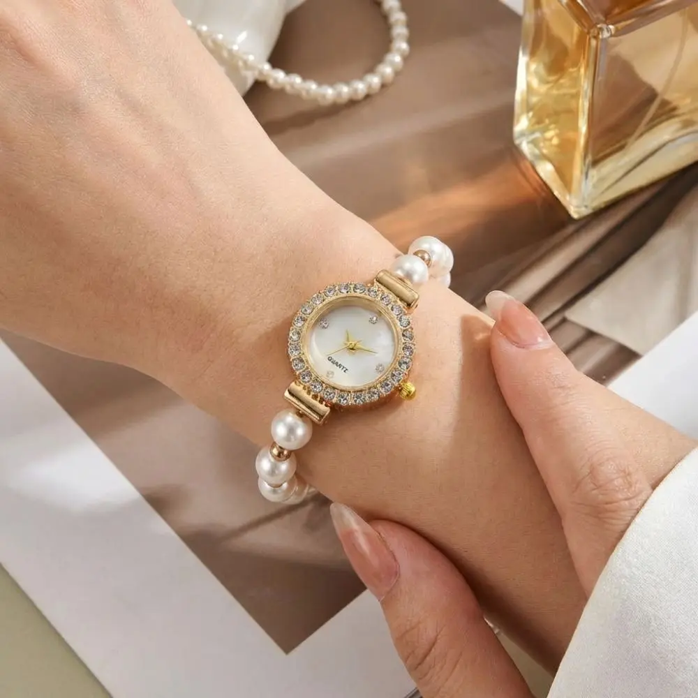 

Rhinestone Quartz Watches Diamond Studded Watch Strap with Adjustable Bracelet Circle Shaped Watch Wrist Decoration Women Girl