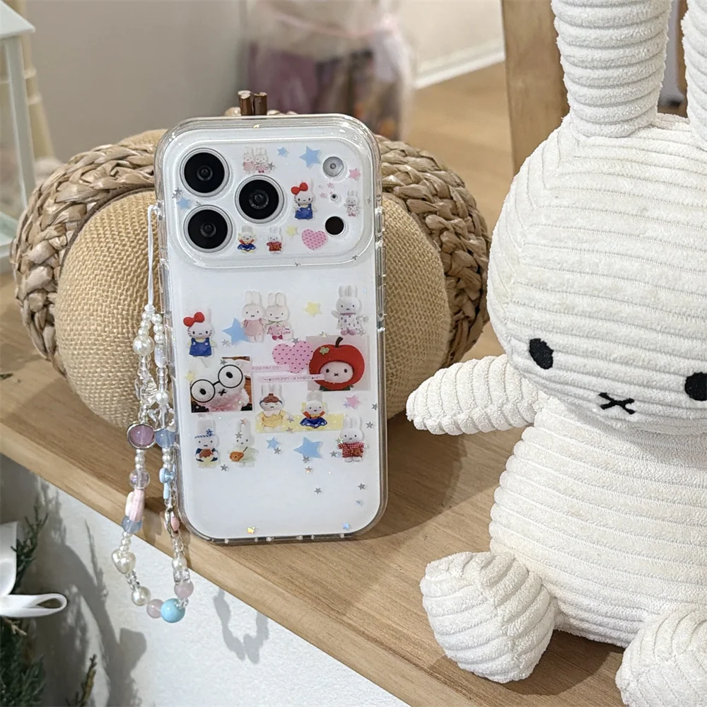 

Cute Star Funny Miffy Rabbit Kawaii Phone Case or iPhone 17 Pro 15 Pro Max 16 Pro Max Cover Silicone Shockproof Cases with Chain