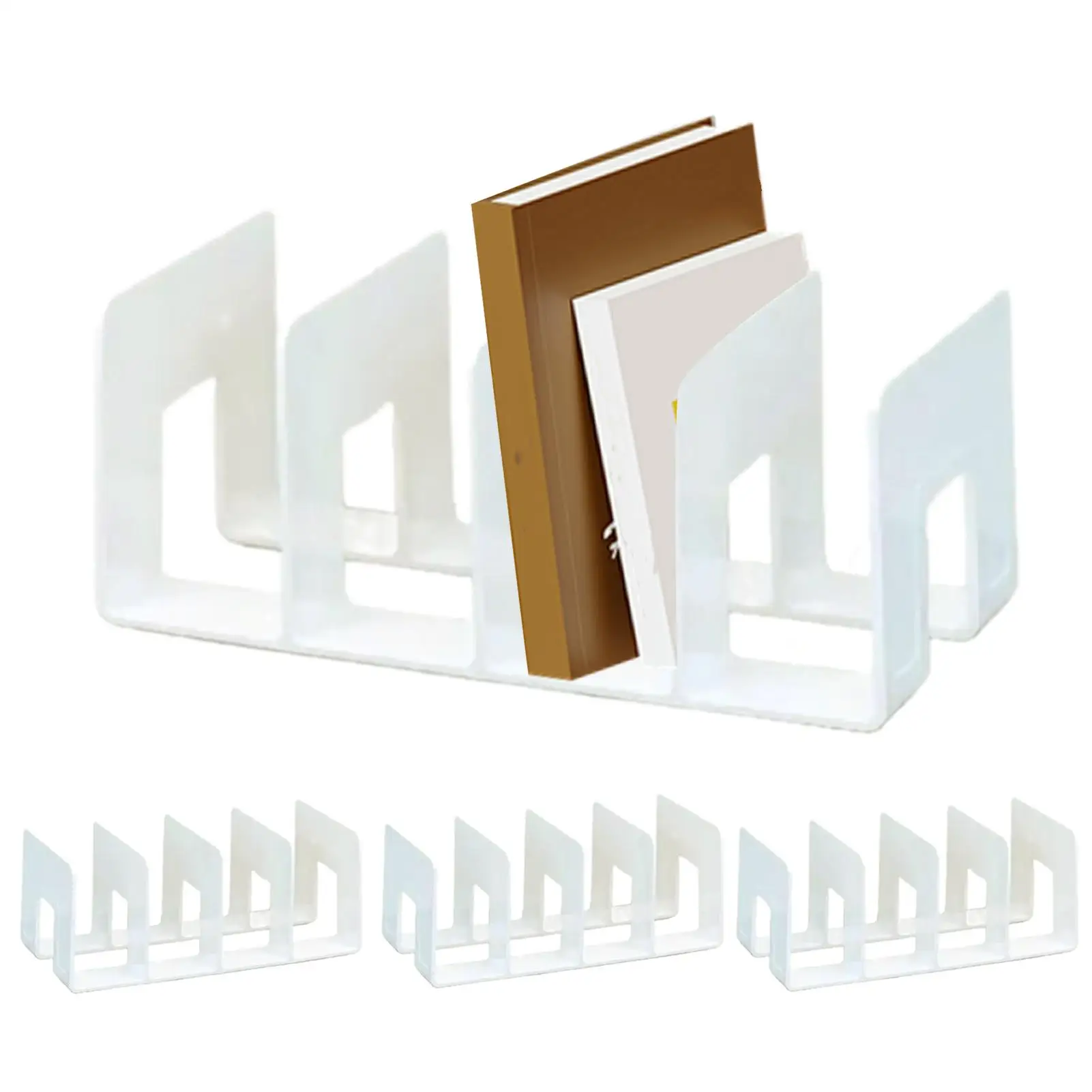 4PCS Book Organizer With 4 Compartments Acrylic Bookend Shelf Holder Vertical Scrapbook Paper Storage Book Organizer Rack