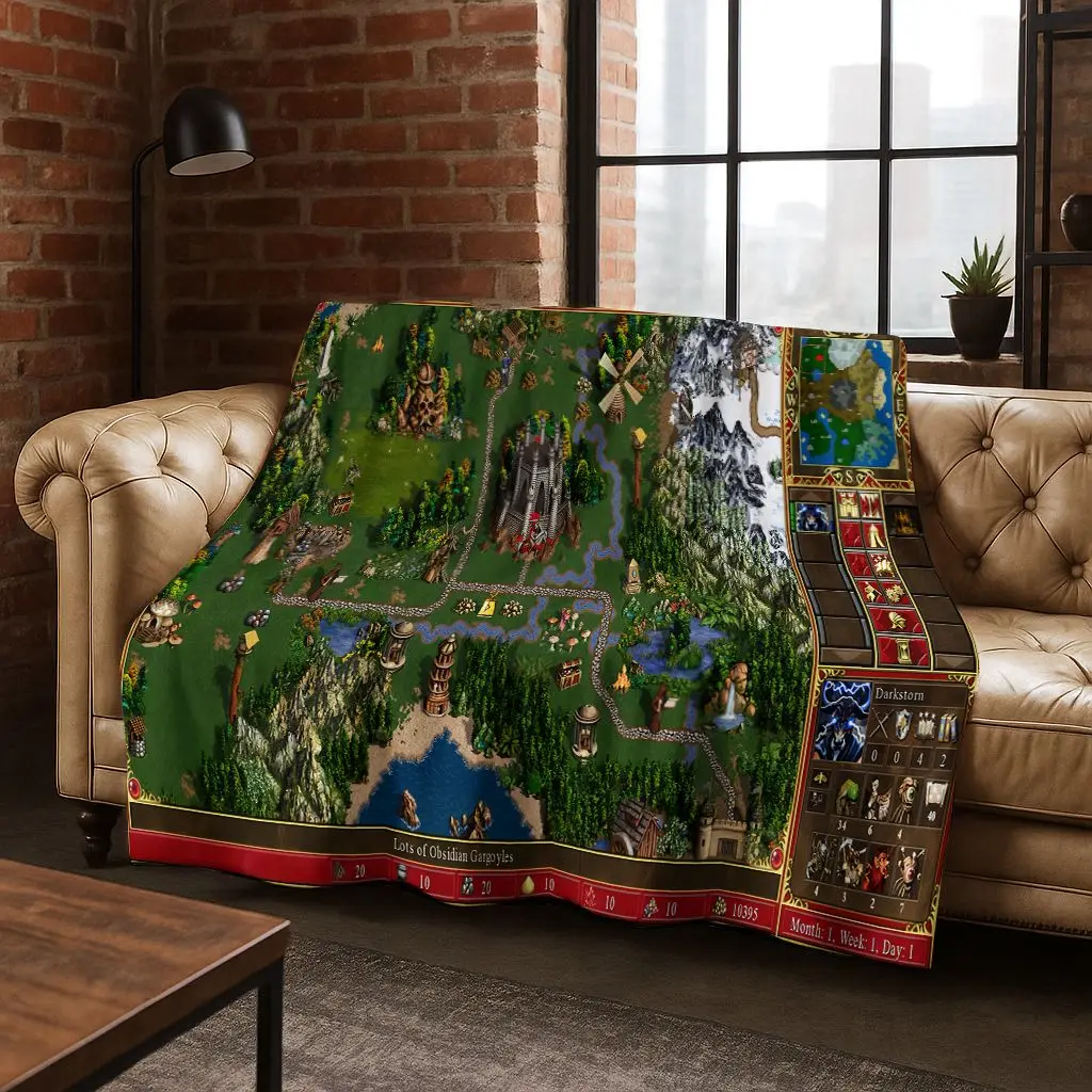 

Retro Heroes of Might and Magic Map Games Art Flannel Blanket,Cozy Soft Throw Blanket for Home Bedroom Bed Sofa Cover Gift kids