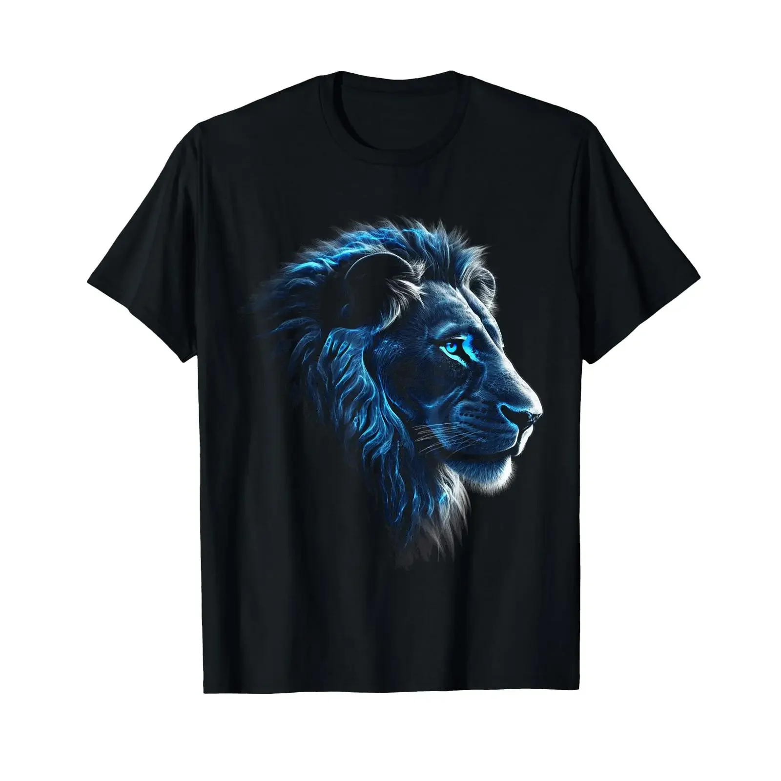 Lion Artwork Zoo Animal with Blue Eyes T Shirt vintage Washed graphic fashion Unisex Stylish Slightly Top For Everyday Wear