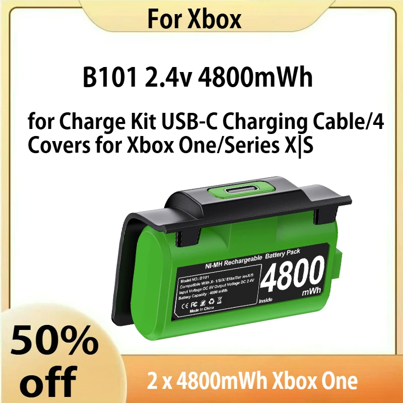 

2 x 4800mWh Xbox One Controller Batteries Pack Play and Charge Kit USB-C Charging Cable/4 Covers for Xbox One/Series X|S