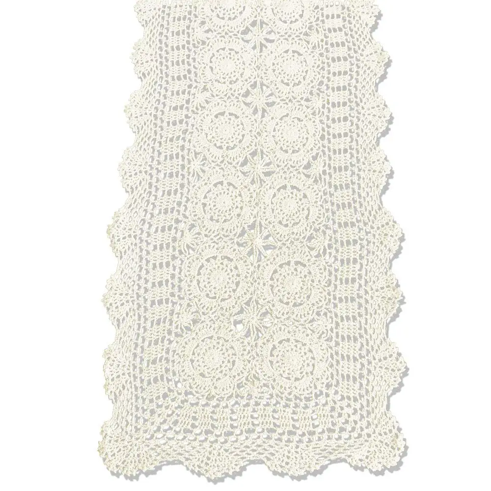 100% Cotton Handmade Crochet Floral Lace Table Runner Rectangle Coffee Table Dresser Decor