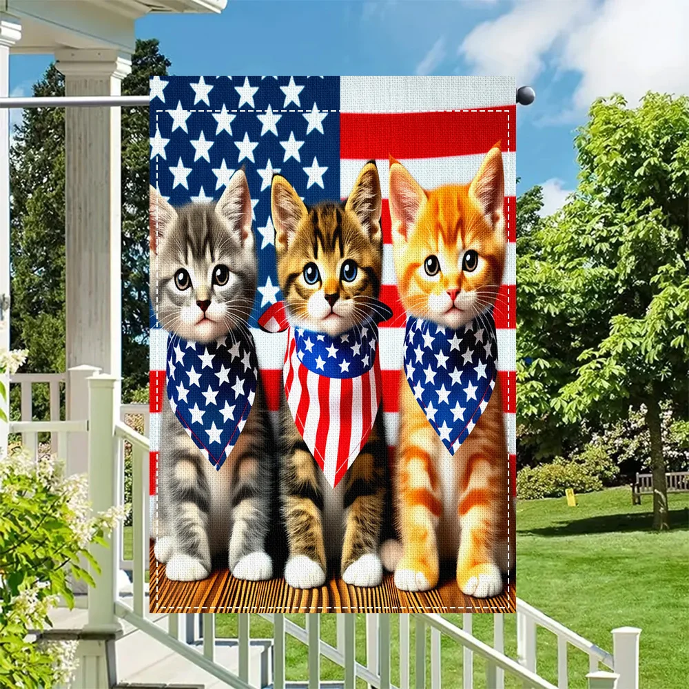 1pc Patriotic Kitten Garden Flag, printed on both sides, great for outdoor patio decor (pole not included)