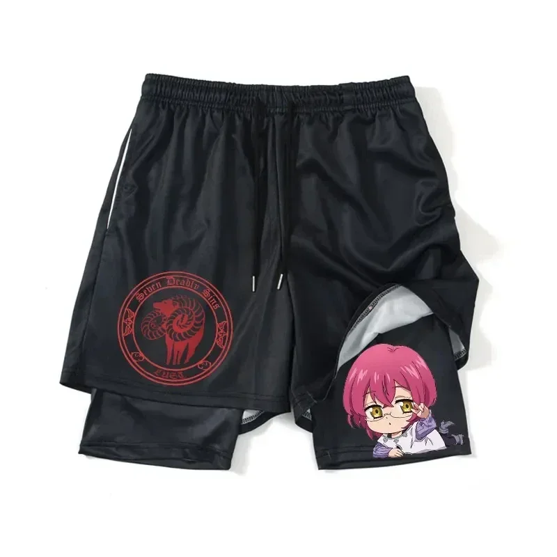 Anime Seven Deadly Sins Gym Shorts Men Quick Dry 2 In 1 Performance Sport Shorts Summer Running Short Pants Print Sweatpants 5XL