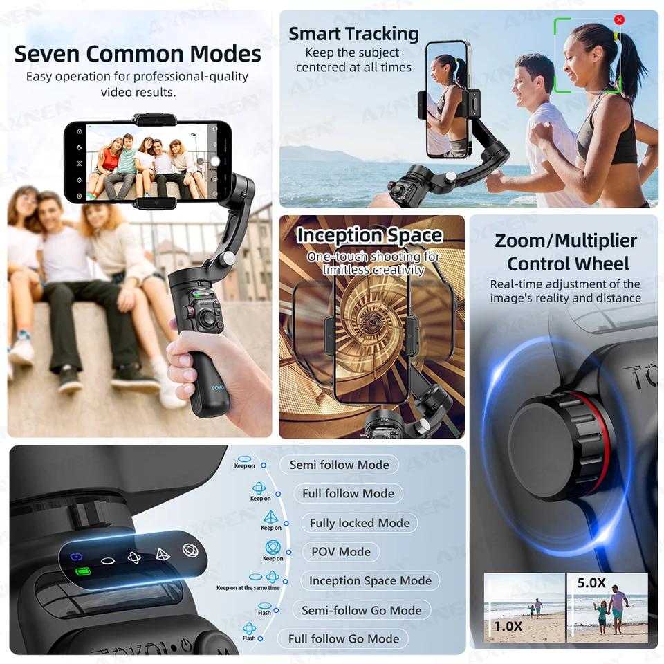 AI顔追跡3軸ジンバルスタビライザー、ワイヤレスマイク、磁気ライト