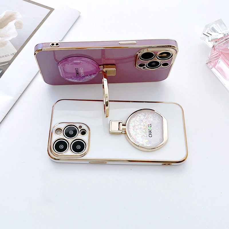 

Quicksand Perfume Stand Holder Plating Phone Case For Oppo A72 A74 A76 A9 2020 A91 A92 A94 A95 F11 F15 F21 F9 Find X3 Pro K3