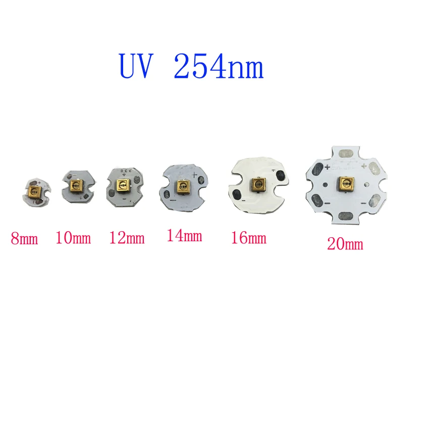 UV 254nm Deep UVC LED Ultraviolet Lamp Bulb Steriliza equipment Board 10mm 14mm 16mm 20mm PCB