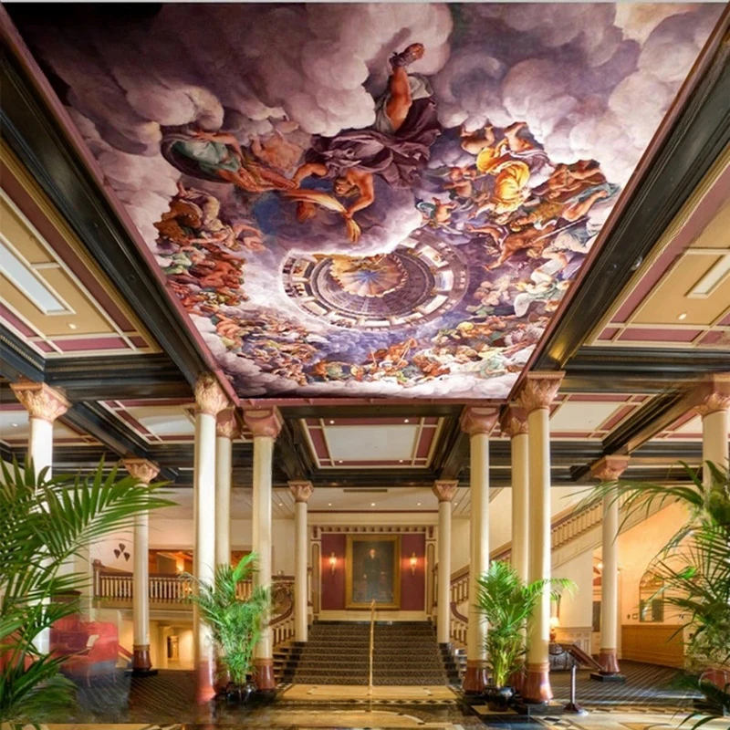

Custom Ceiling Mural European Style Oil Painting Figure Wallpaper for Living Room Dining Room Bedroom Wall Background Decor