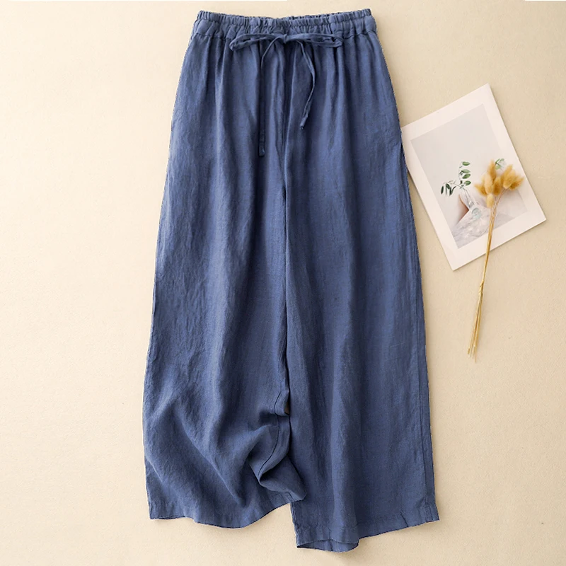 

High-End Slimming plus Size Casual Loose Han Hanbok Wide Leg Pants Women's Artistic Retro Loose Summer Cotton Trousers