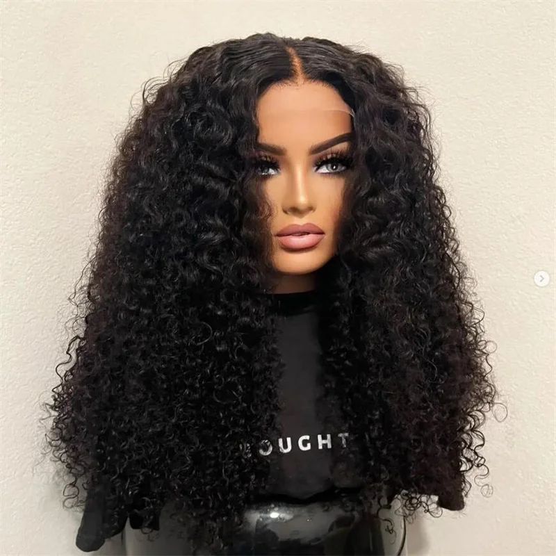 Sem cola 180 densidade macio preto kinky encaracolado 26 Polegada longa peruca dianteira do laço para preto feminino com cabelo do bebê preplucked linha fina natural