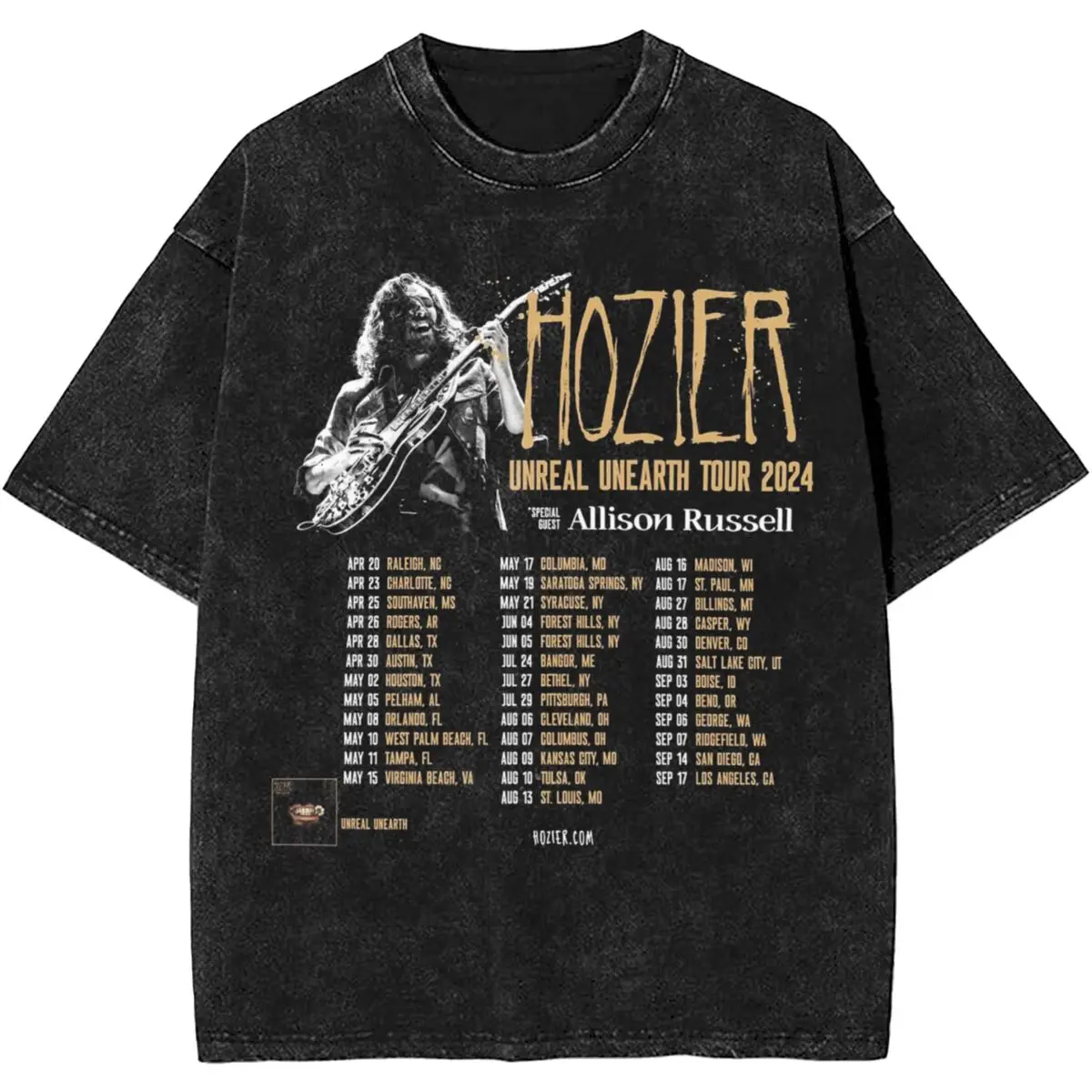 2024 Summer Hozier Unreal Unearth Tour 2024 Washed T Shirts Outfit Harajuku T-Shirt music Men Women Tees