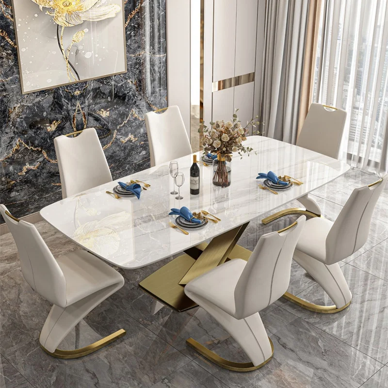 

Italienische Esszimmer möbel Edelstahl Schiefer modernen Esstisch Set für 4 Luxus Marmor Esstisch Sets 6 Stühle