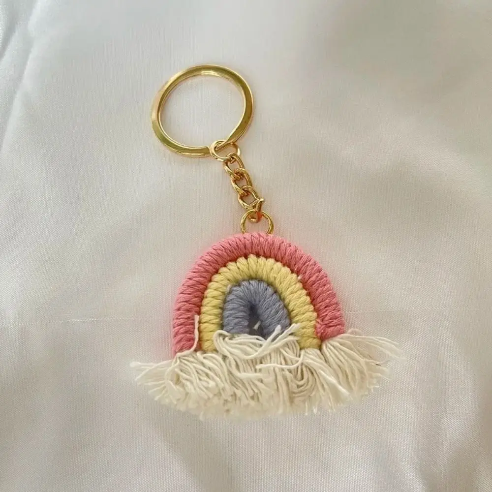 Tassels Pendant Three Color Rainbow Key Chain Fashion Pretty Handmade Woven Key Ring Cute Sweet Knitted Rainbow Keychain Gifts