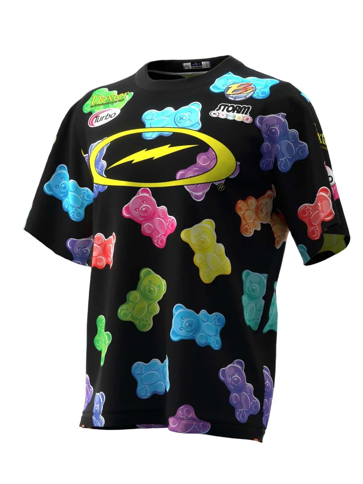 Candy Bear Graphic Short Sleeve Bowling Jersey, Quick Dry Breathable Top for Bowling Hobby Events and Fan Community Gatherings