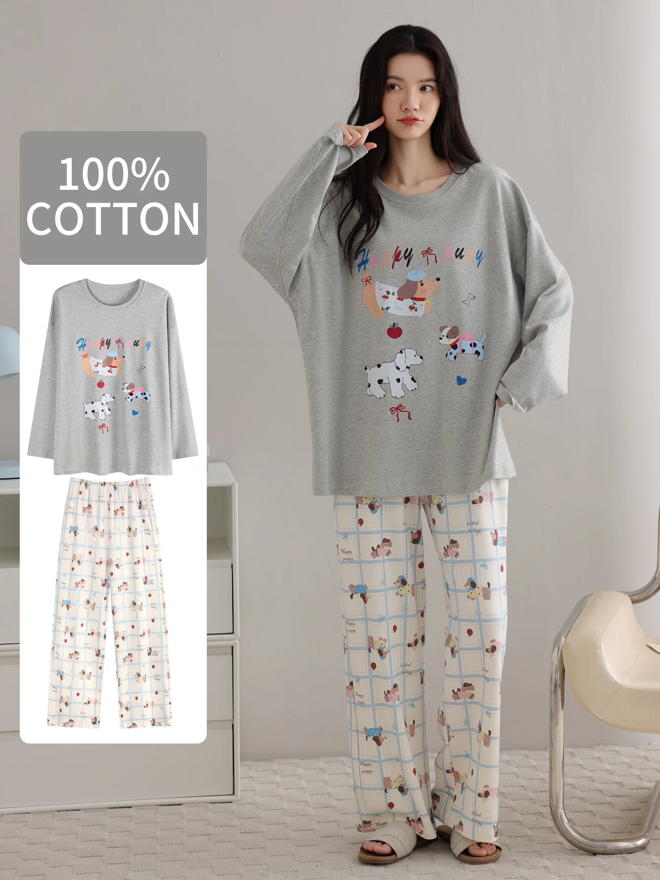 

Пижамы из 100% чистого хлопка с подушкой на груди, осенние и зимние женские брюки с длинными рукавами, женская одежда больших размеров из чистого хлопка